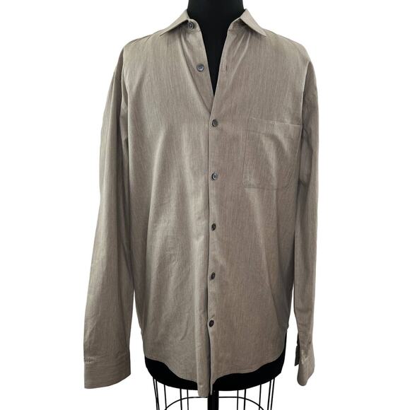 THEORY Rammy Men's Beige Brushed Herringbone Long Sleeve Button-Up Shirt Sz P(S) - Picture 1 of 7